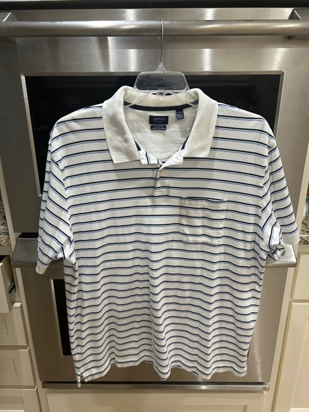 Arrow White Polo Shirt with Navy Thin Stripes